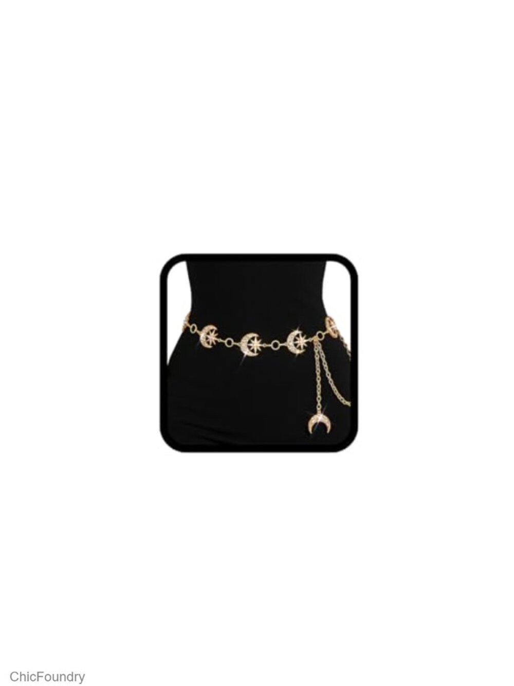 Rhinestone Moon Star Waist Chain Dress Belt Adjustable Alloy